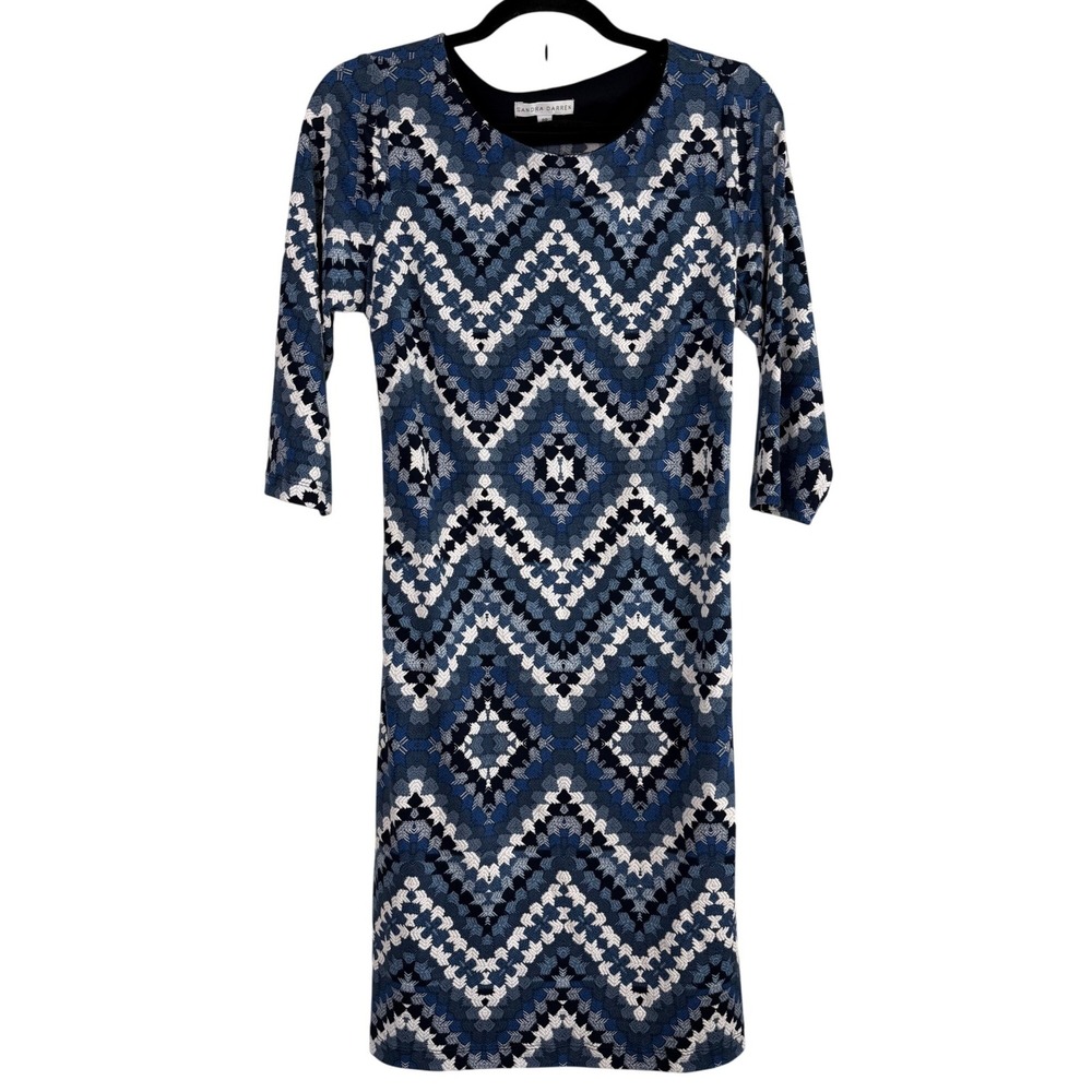 Sandra Darren Womens Blue Geometric Chevron Print 3/4 Sleeve Sheath Dress 8P